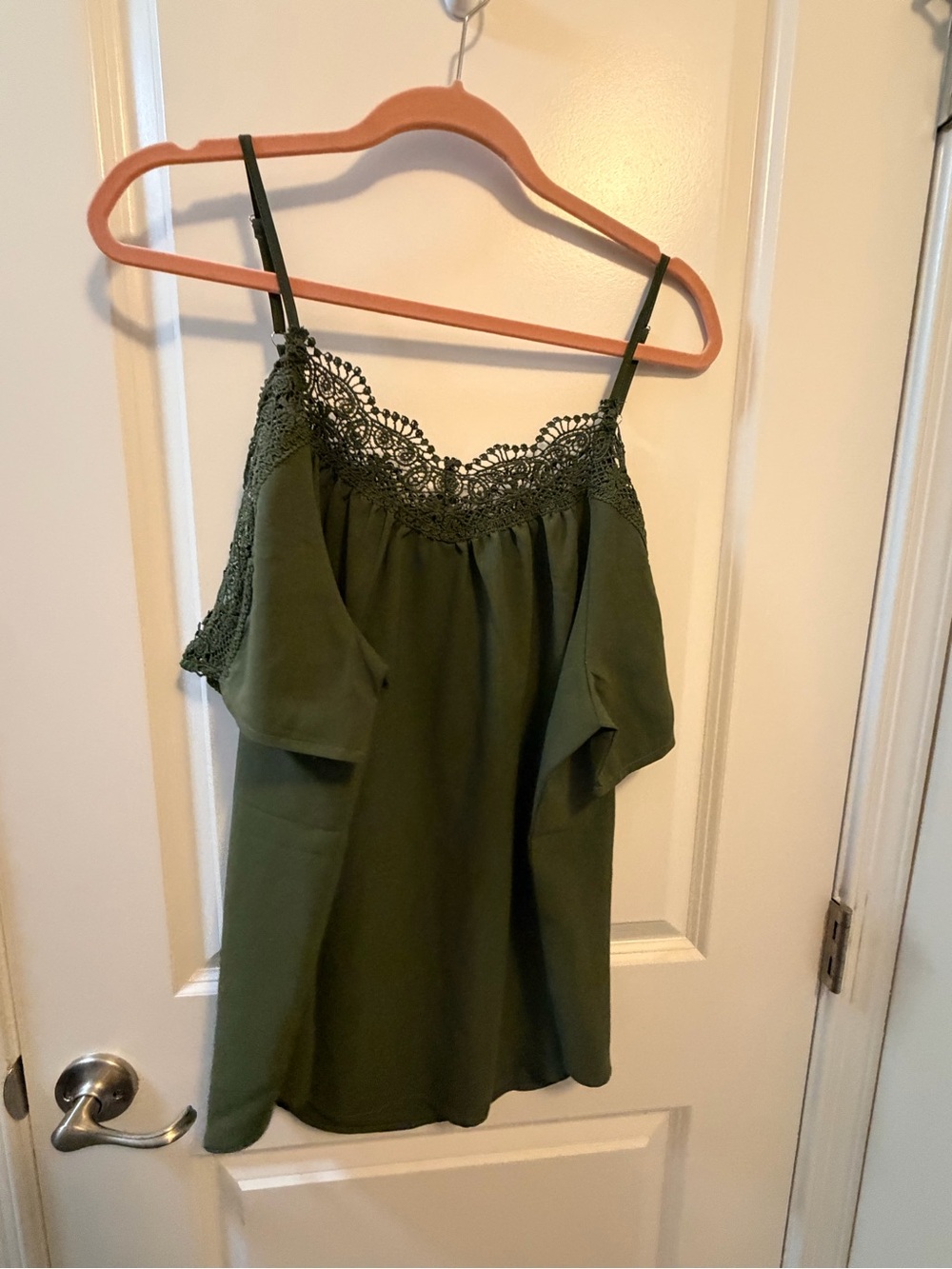 Olive Green Crochet Trim Cold-Shoulder Cami Top